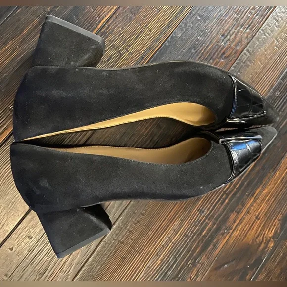 Franko Sarto Black Suede Low Wrapped Block Heels - Picture 3 of 9